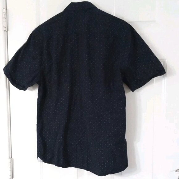 LON NYC Men’s Size Large Button Down Shirt Navy Blue 100% Cotton Short Sleeve - Picture 6 of 7